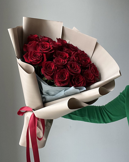 Bouquet of Red roses 21pcs flowers delivered to Almaty
