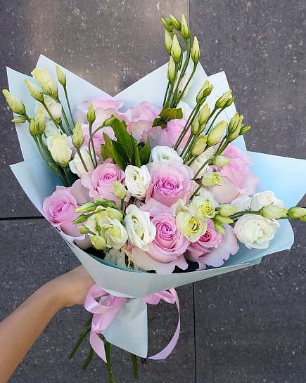 Bouquet of Bouquet of eustoma and roses flowers delivered to Pavlodar
