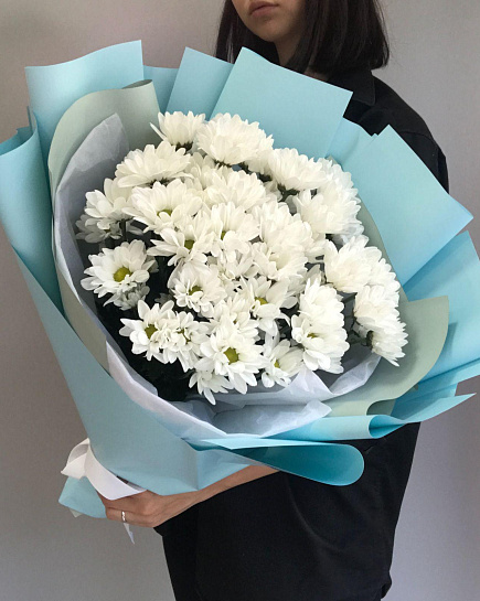 Bouquet of white chrysanthemum flowers delivered to Almaty