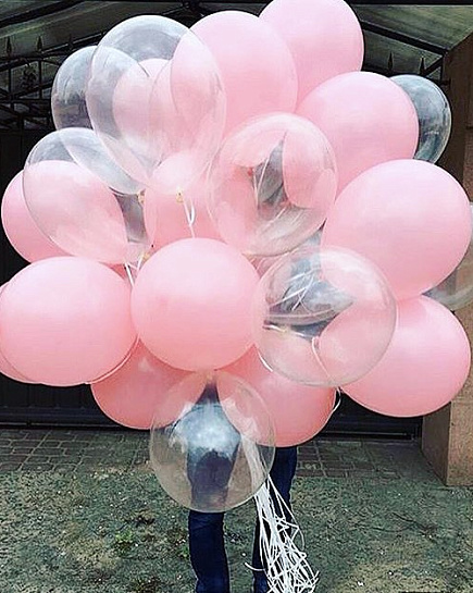 Bouquet of Set of 40 pink and transparent balloons flowers delivered to Almaty