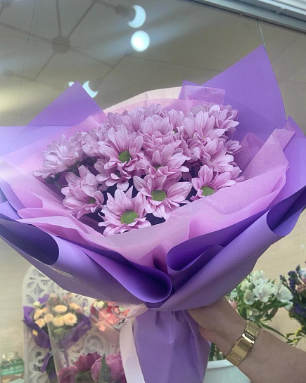 Bouquet of purple chrysanthemum flowers delivered to Almaty