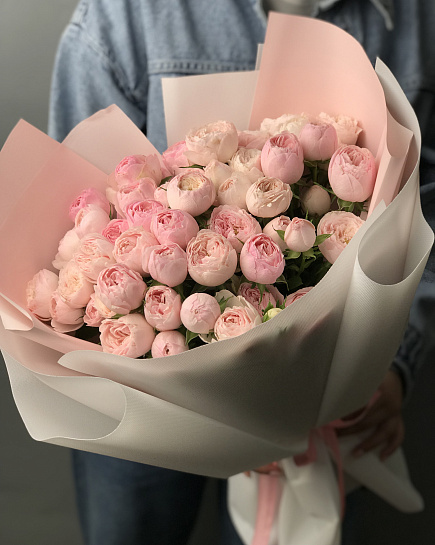 Bouquet of Peony bush roses 15 pcs flowers delivered to Astana