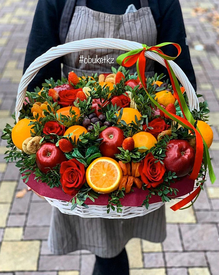 Bouquet of Fruit basket with dried fruits flowers delivered to Almaty