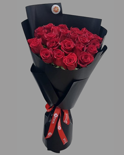 Bouquet of 25 Dutch red roses flowers delivered to Almaty