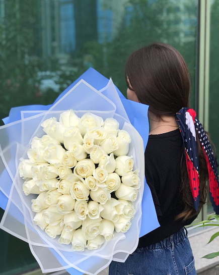 Bouquet of 51 white roses flowers delivered to Uralsk