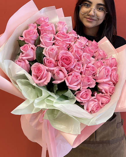 Bouquet of Mono bouquet of 35 delicate roses flowers delivered to Astana