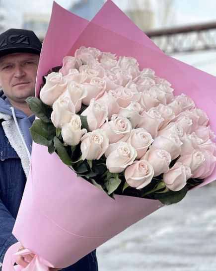Bouquet of 51 pink rose flowers delivered to Almaty