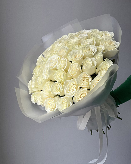 Bouquet of White roses 51pcs flowers delivered to Almaty
