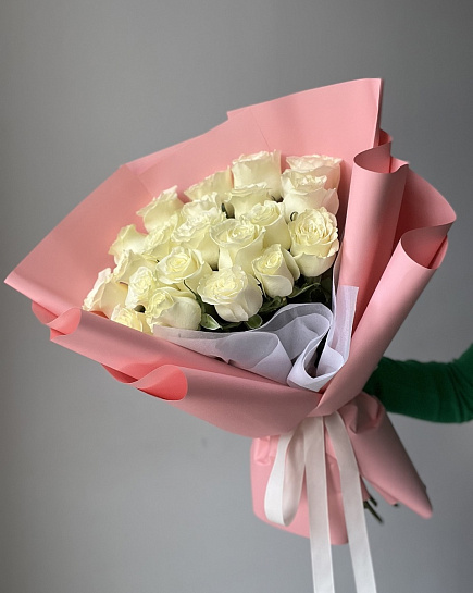 Bouquet of White roses 21 pcs flowers delivered to Almaty