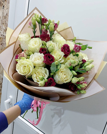 Bouquet of Bouquet of eustoma and roses flowers delivered to Pavlodar