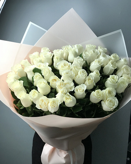 Bouquet of Elegant tall white roses 80 cm flowers delivered to Astana