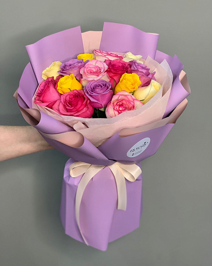 Bouquet of 15 roses in the design flowers delivered to Astana