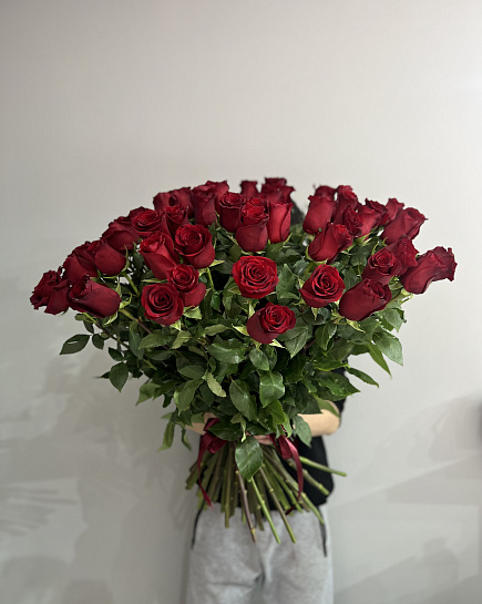 Bouquet of 51 Dutch meter roses without decoration flowers delivered to Shymkent