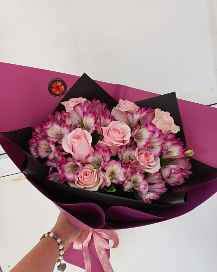 Bouquet of Rose Harmony: Symphony of Roses and Alstroemeria flowers delivered to Almaty