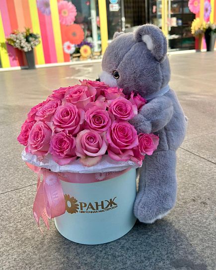 Bouquet of Roses with a teddy bear flowers delivered to Almaty