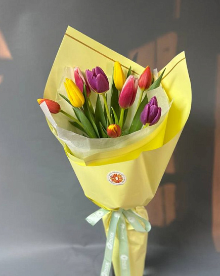 Bouquet of Bouquet of 9 tulips mix flowers delivered to Almaty