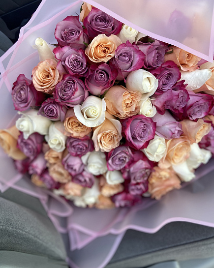 Bouquet of 101 roses mix premium rose flowers delivered to Kostanay.