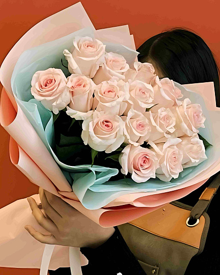 Bouquet of Mono bouquet of 15 roses in a soft pink shade flowers delivered to Astana