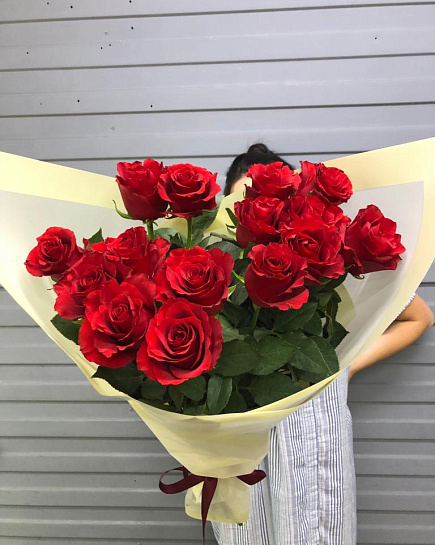 Bouquet of 15 red roses flowers delivered to Almaty