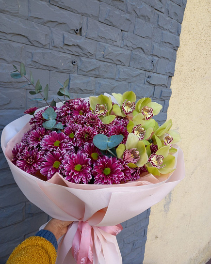 Bouquet of Orchid with chrysanthemum flowers delivered to Almaty