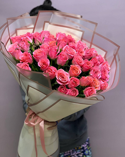 51 розовая роза с доставкой по Алматы