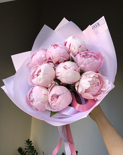 Bouquet of 9 pink peonies flowers delivered to Astana