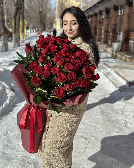 Bouquet of 51 rose 70 cm flowers delivered to Karaganda