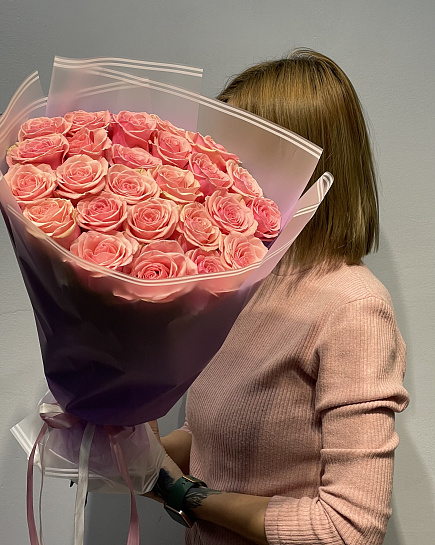 Моно букеты из розовых роз  с доставкой по Астане