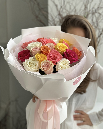Bouquet of Bouquet of bright MIX peony roses flowers delivered to Astana