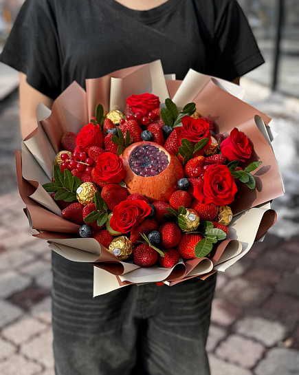 Bouquet of strawberry hit-Bordeaux flowers delivered to Almaty