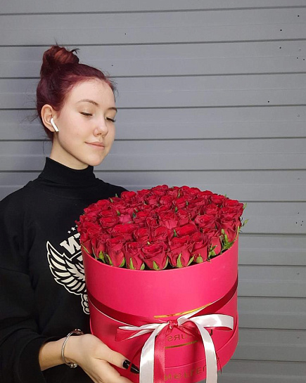 Bouquet of 51 red roses in a box flowers delivered to Almaty