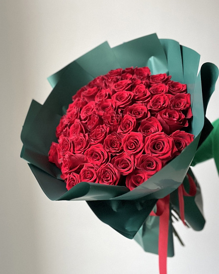 Bouquet of Red roses 51pcs flowers delivered to Almaty