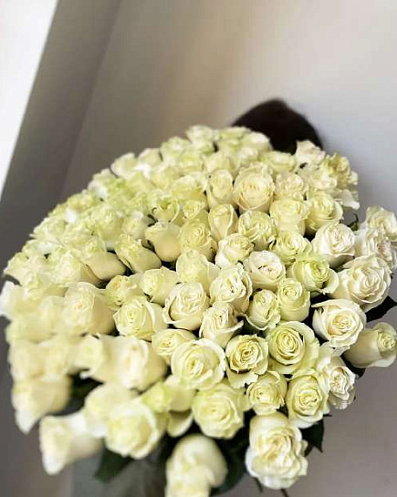 101 белая роза с доставкой по Алматы