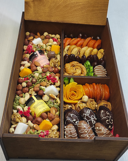 Bouquet of Box with dried fruits and nuts flowers delivered to Almaty