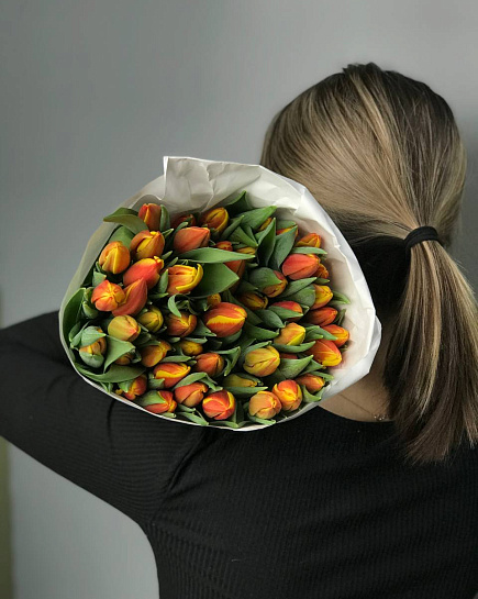 Оранжевые тюльпаны оптом 50 шт с доставкой по Астане