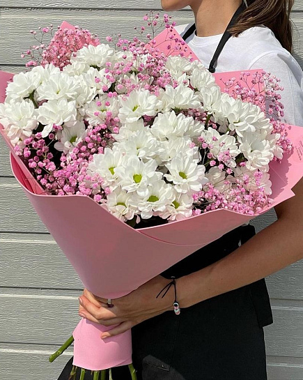 Bouquet of Delicate bouquet of gypsophila and chrysanthemums flowers delivered to Almaty
