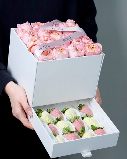 Bouquet of Boxing with a surprise flowers delivered to Almaty