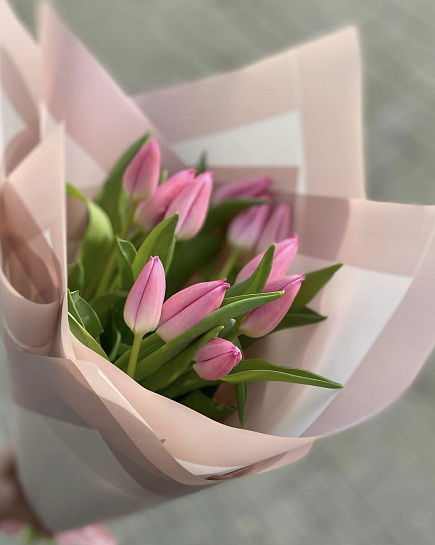 Bouquet of Pink tulips flowers delivered to Rudniy