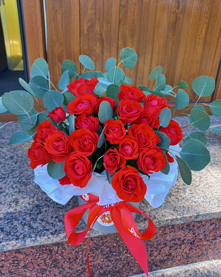 Bouquet of Roses with eucalyptus flowers delivered to Almaty