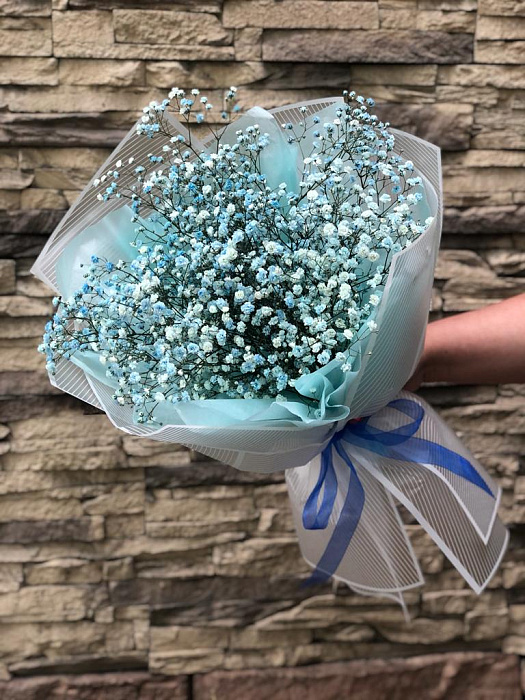 Bouquet of delicate white-blue gypsophila Artdi Blue