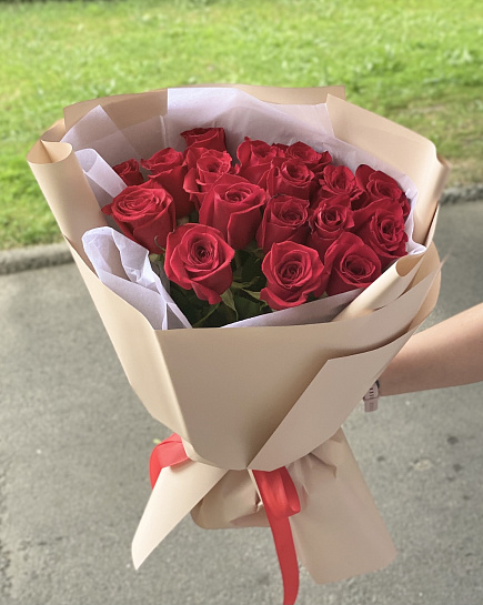 Bouquet of 17 red roses flowers delivered to Almaty