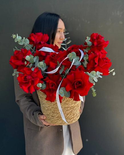 Bouquet of Pots with red roses flowers delivered to Almaty
