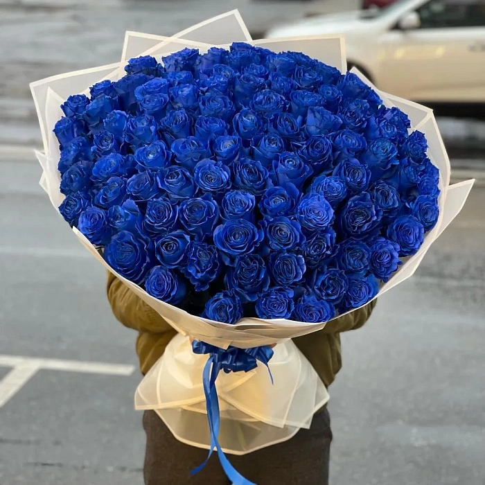 Monobouquet of blue roses 101 pcs