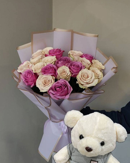 Bouquet of Combo (bouquet+teddy bear) flowers delivered to Pavlodar